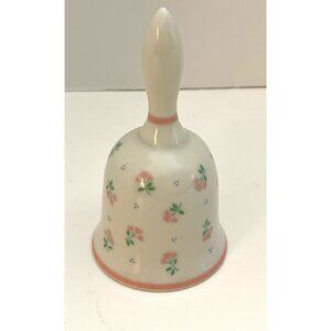Crowning Touch Porcelain Bell Pink Flowers White Glazed Finish 4 3/4”” Vintage